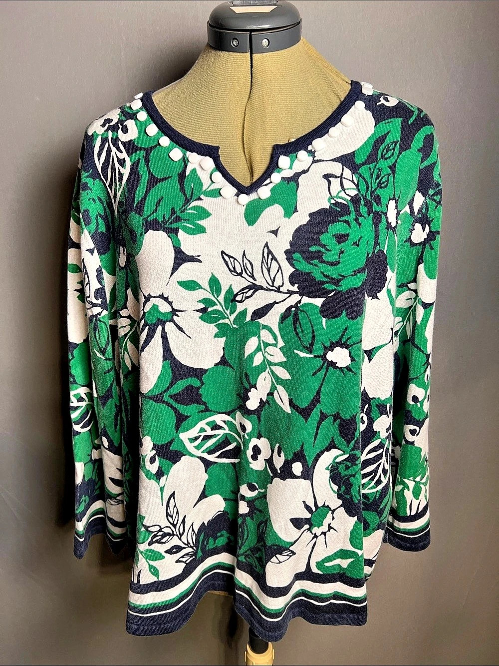 alfred dunner Floral Sweater in Green & White Size XL